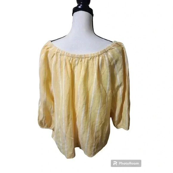 Style & Co‎ Linen Blend Blouse Peasant Beachy Cruise Wear Yellow Size 1X - Picture 2 of 6